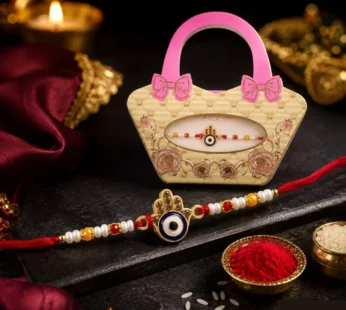 Premium Evil Eye Designer Rakhi – Pearl Bead Work for Brother