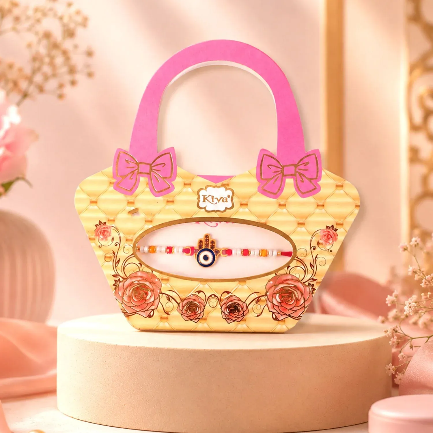 Premium Evil Eye Designer Rakhi – Pearl Bead Work for Brother - Detailed Feature View 1