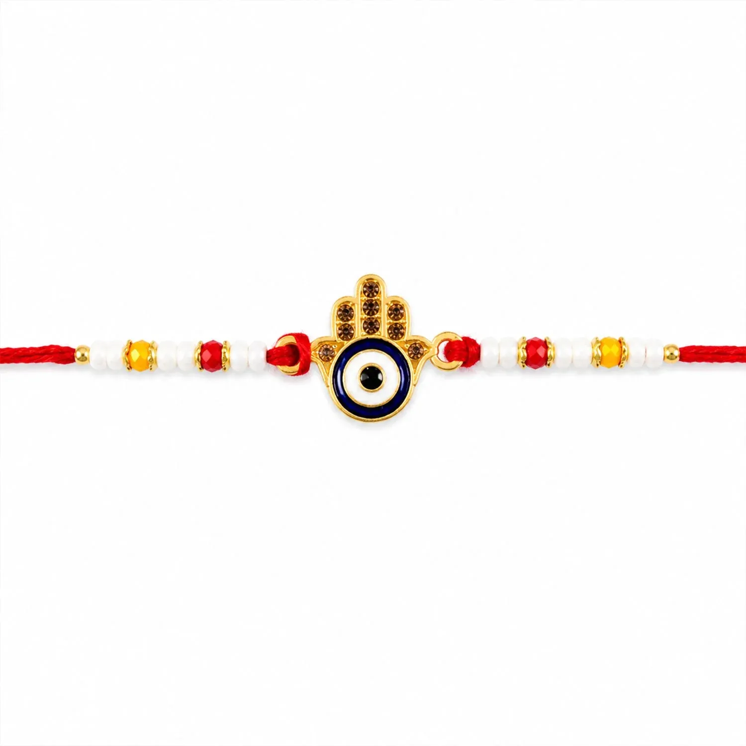 Premium Evil Eye Designer Rakhi – Pearl Bead Work for Brother - Detailed Feature View 4
