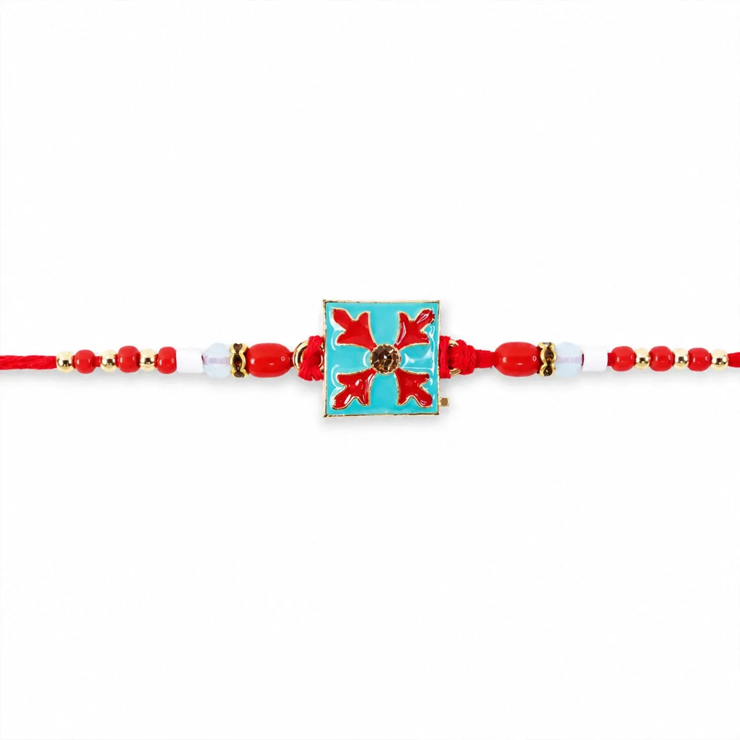 Premium Square Design Charm Kids Rakhi for Brother with Decorative Beads - Detailed Feature View 4