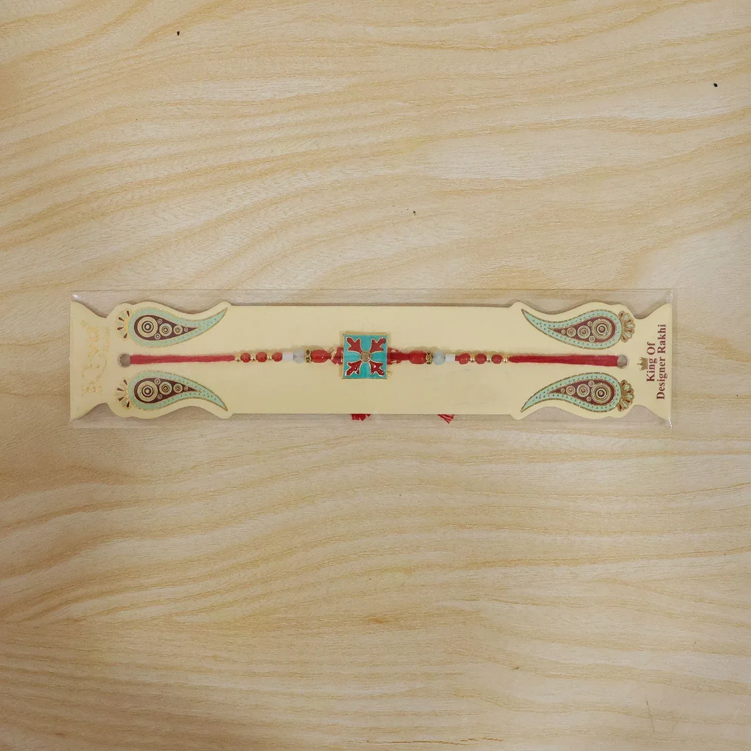 Premium Square Design Charm Kids Rakhi for Brother with Decorative Beads - Detailed Feature View 5