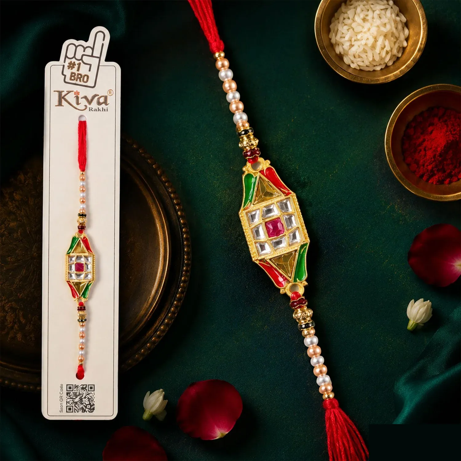 Premium Premium Diamond Charm Designer Rakhi for Brother with Pearl Beads - Buy Online at Alikart