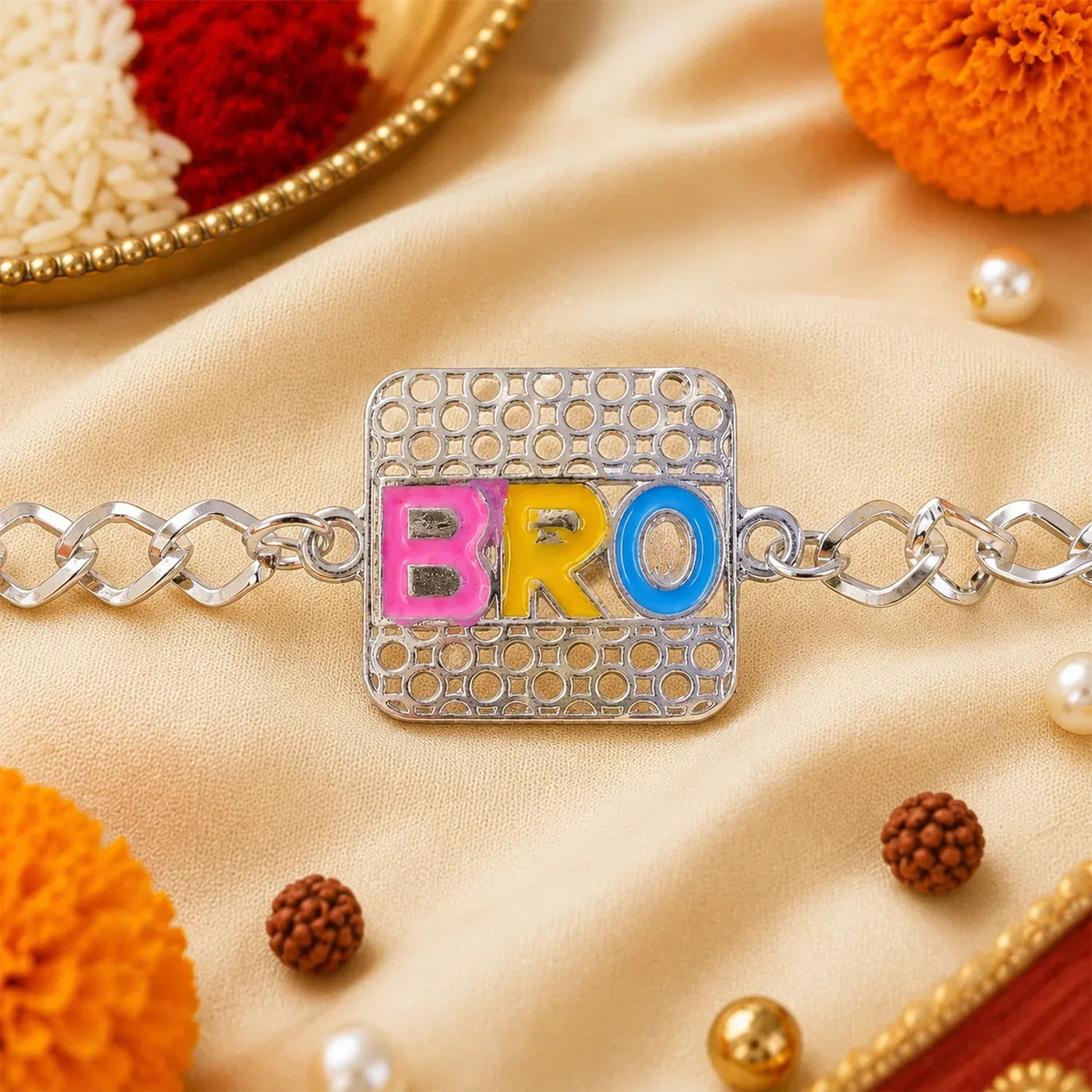 Premium Bro Text Stone Studded Chain Style Rakhi for Brother - Buy Online at Alikart
