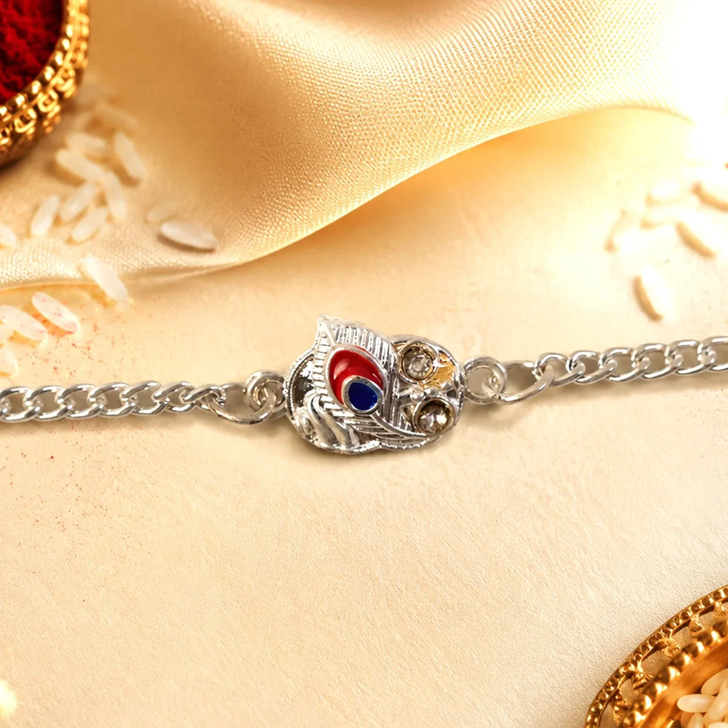 Premium Peacock Feather Meenakari Designer Chain Rakhi for Brother - Buy Online at Alikart