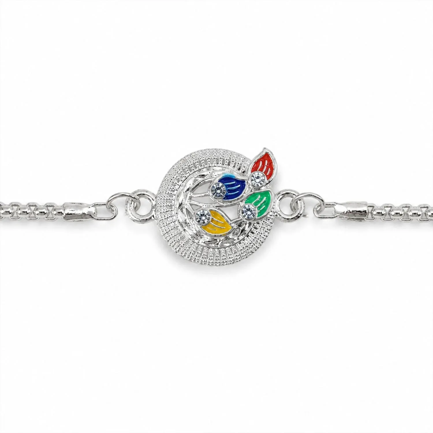 Peacock Motif Meenakari Stone-Studded Chain Rakhi for Brother - Detailed Feature View 4