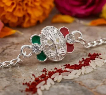 Trishul Motif Meenakari Stone Studded Designer Chain Rakhi for Brother