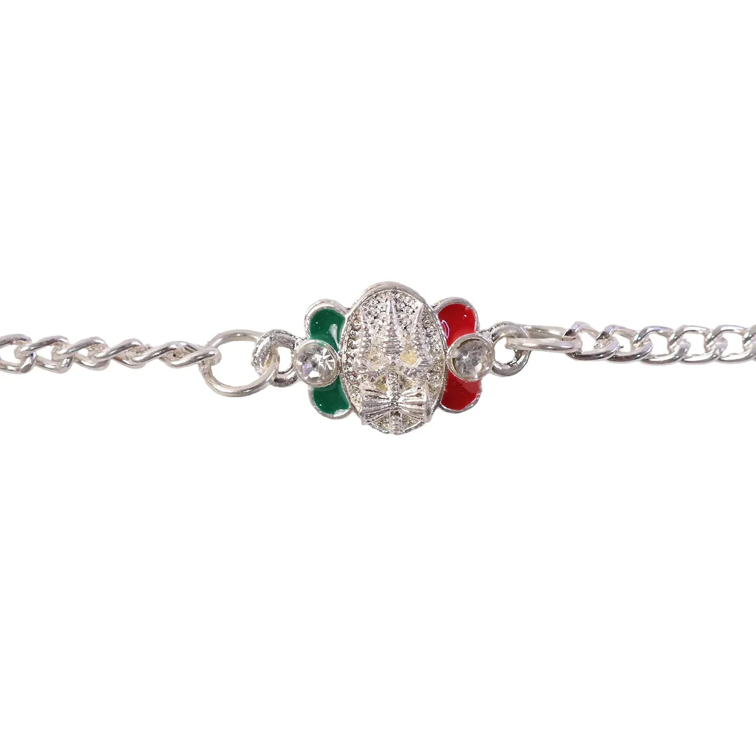 Trishul Motif Meenakari Stone Studded Designer Chain Rakhi for Brother - Detailed Feature View 4