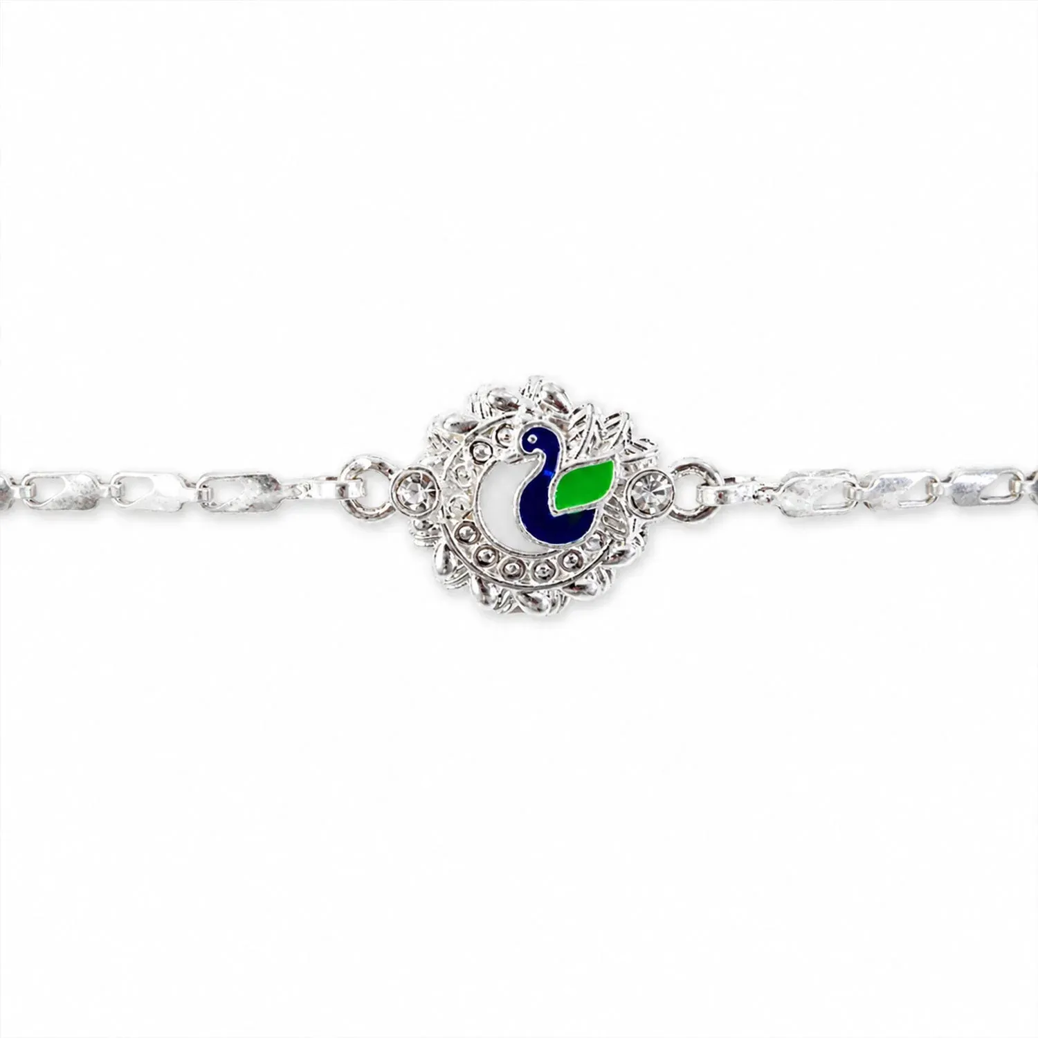 Peacock Design Meenakari Stone-Studded Chain Rakhi for Brother - Detailed Feature View 4