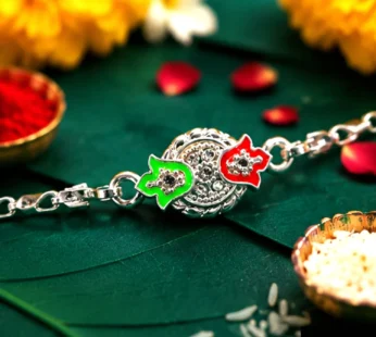 Round Leaf Meenakari Stone Studded Designer Chain Rakhi for Brother