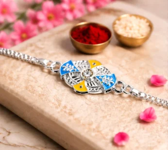 Oval Floral Meenakari Stone-Studded Designer Chain Rakhi for Brother