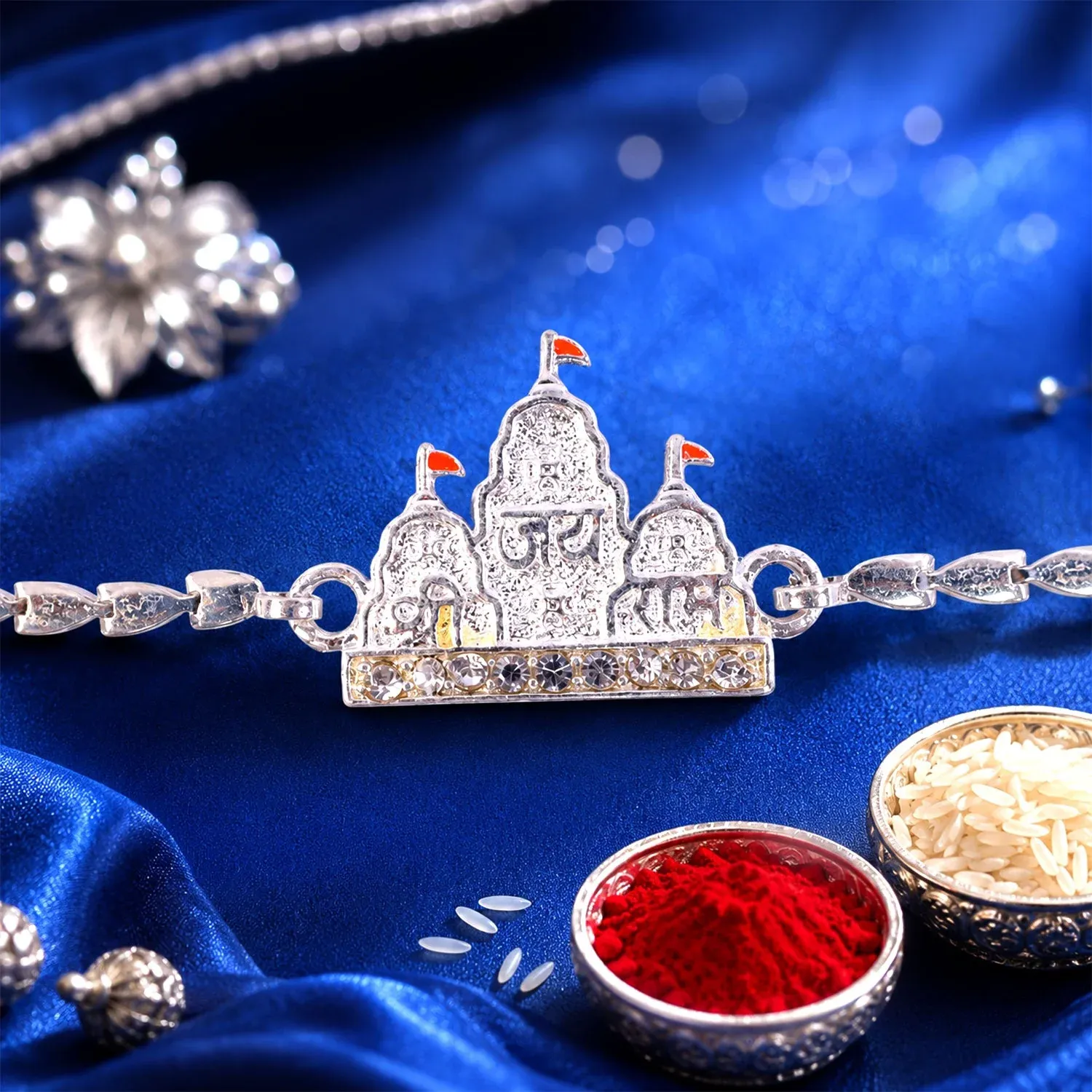 Premium Ram Mandir Rakhi for Brother – Stone Studded Chain Design - Buy Online at Alikart