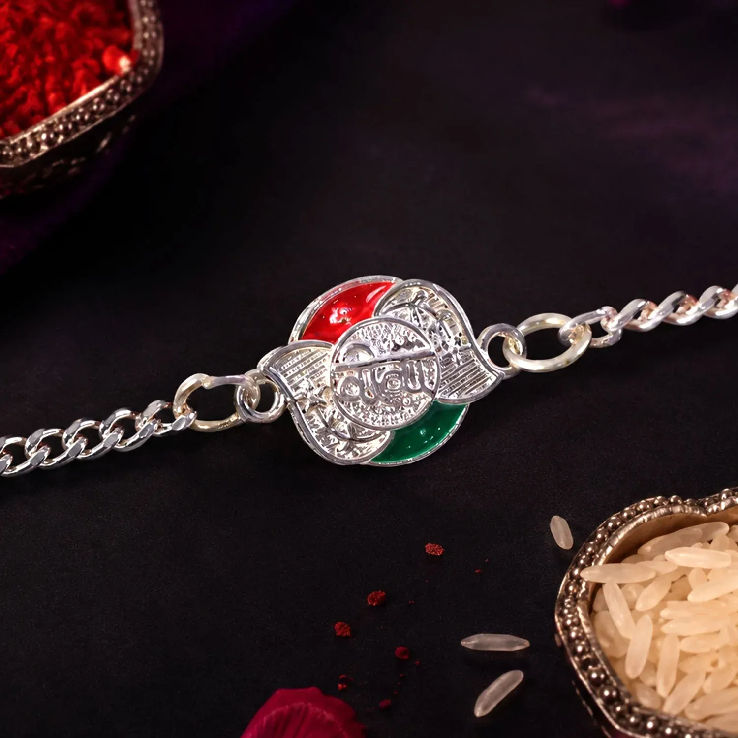 Premium Veera Meenakari Enamel Stone Studded Designer Chain Rakhi for Brother - Buy Online at Alikart