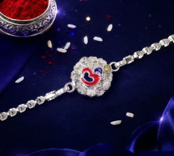 Divine Om Round Meenakari Stone-Studded Designer Chain Rakhi for Brother