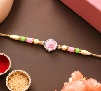 Rose Flower Charm Designer Beaded Rakhi for Brother