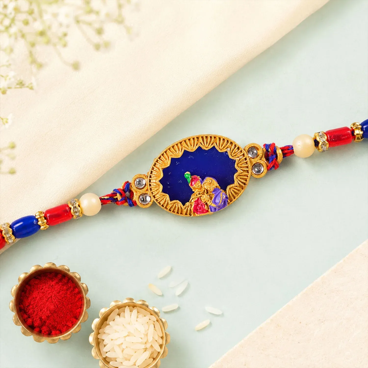 Rakha Krishna Charm Traditional Beaded Designer Rakhi for Brother - Detailed Feature View 1
