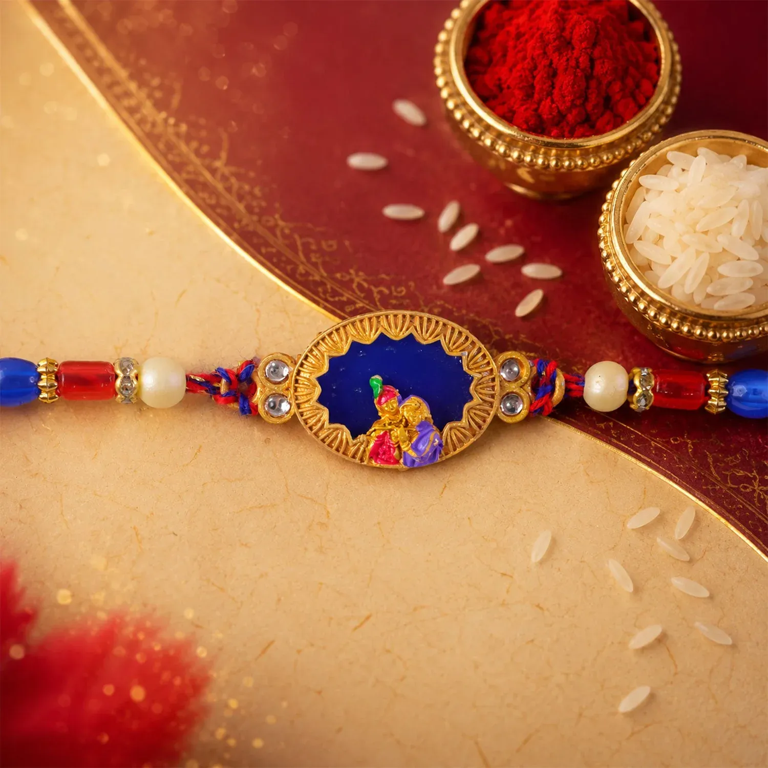Rakha Krishna Charm Traditional Beaded Designer Rakhi for Brother - Detailed Feature View 3