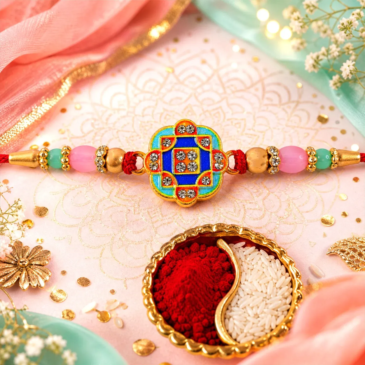 Premium Geometric Square Stone Studded Premium Designer Rakhi for Brother - Buy Online at Alikart