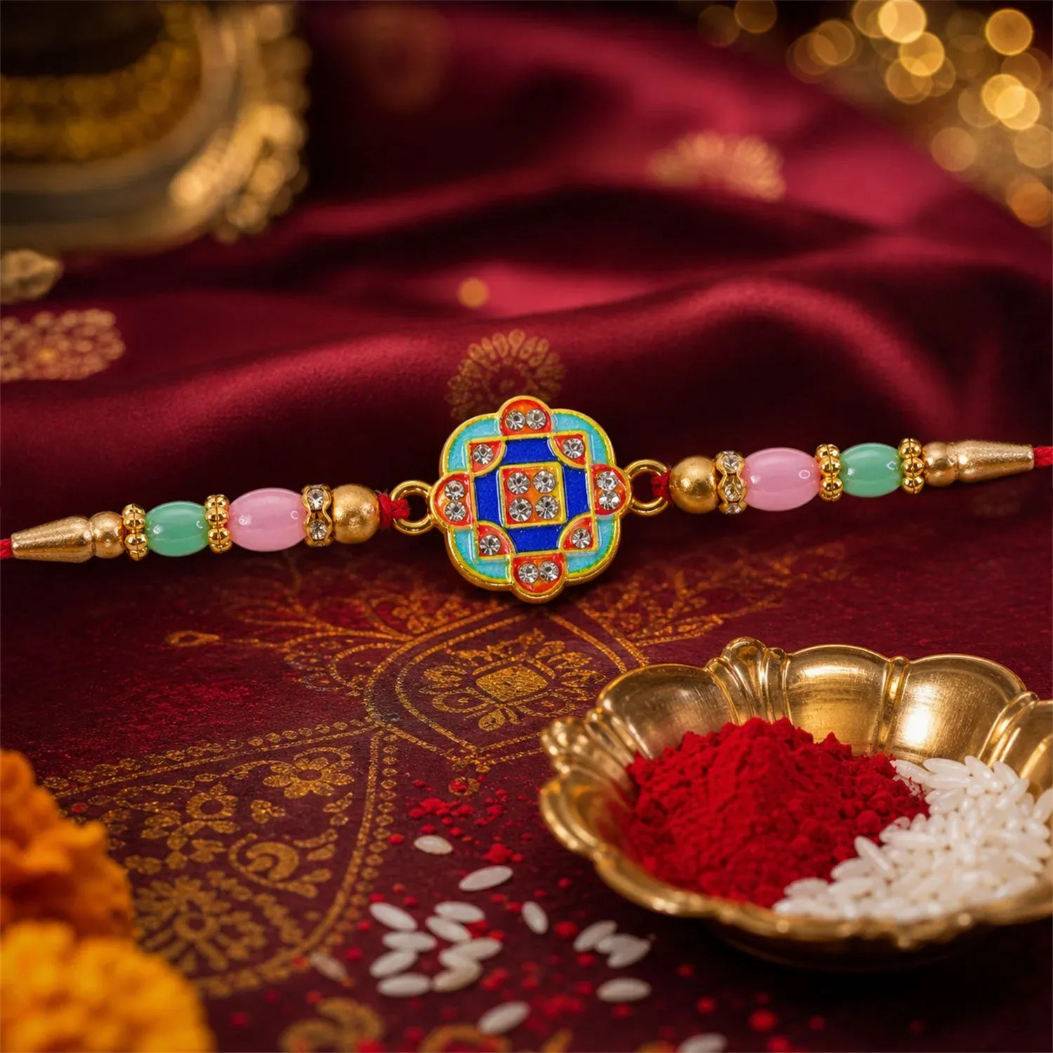 Geometric Square Stone Studded Premium Designer Rakhi for Brother - Detailed Feature View 3