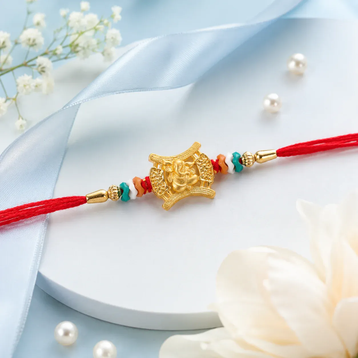 Premium Ganesh Motif Traditional Premium Beaded Designer Rakhi for Brother - Buy Online at Alikart