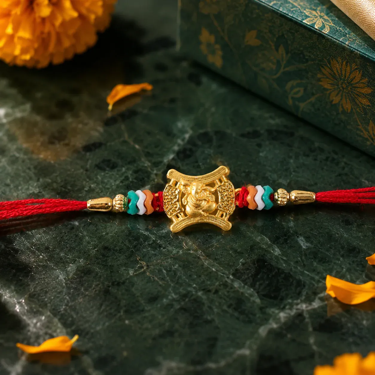 Ganesh Motif Traditional Premium Beaded Designer Rakhi for Brother - Detailed Feature View 5