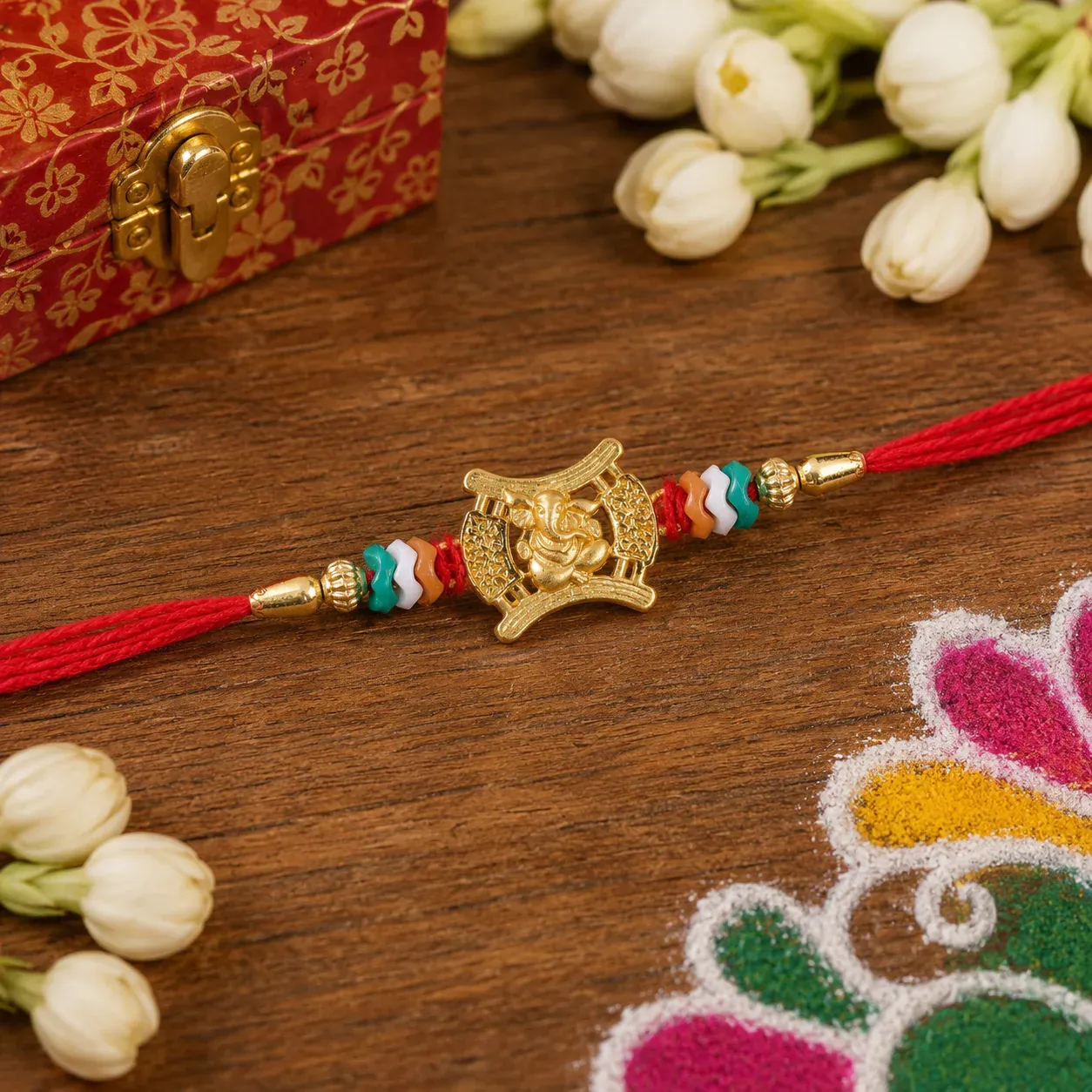 Ganesh Motif Traditional Premium Beaded Designer Rakhi for Brother - Detailed Feature View 6