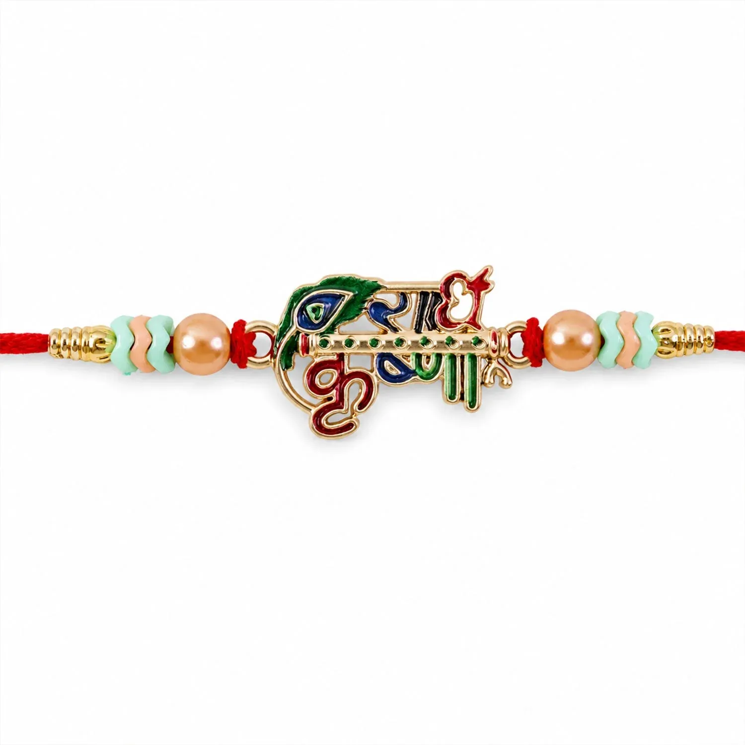 Radha Krishna Text Decorative Premium Beaded Designer Rakhi for Brother - Detailed Feature View 4