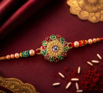 Round Floral Pearl Stone Traditional Designer Rakhi for Brother