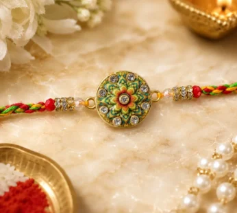 Round Floral Stone Studded Premium Designer Rakhi for Brother
