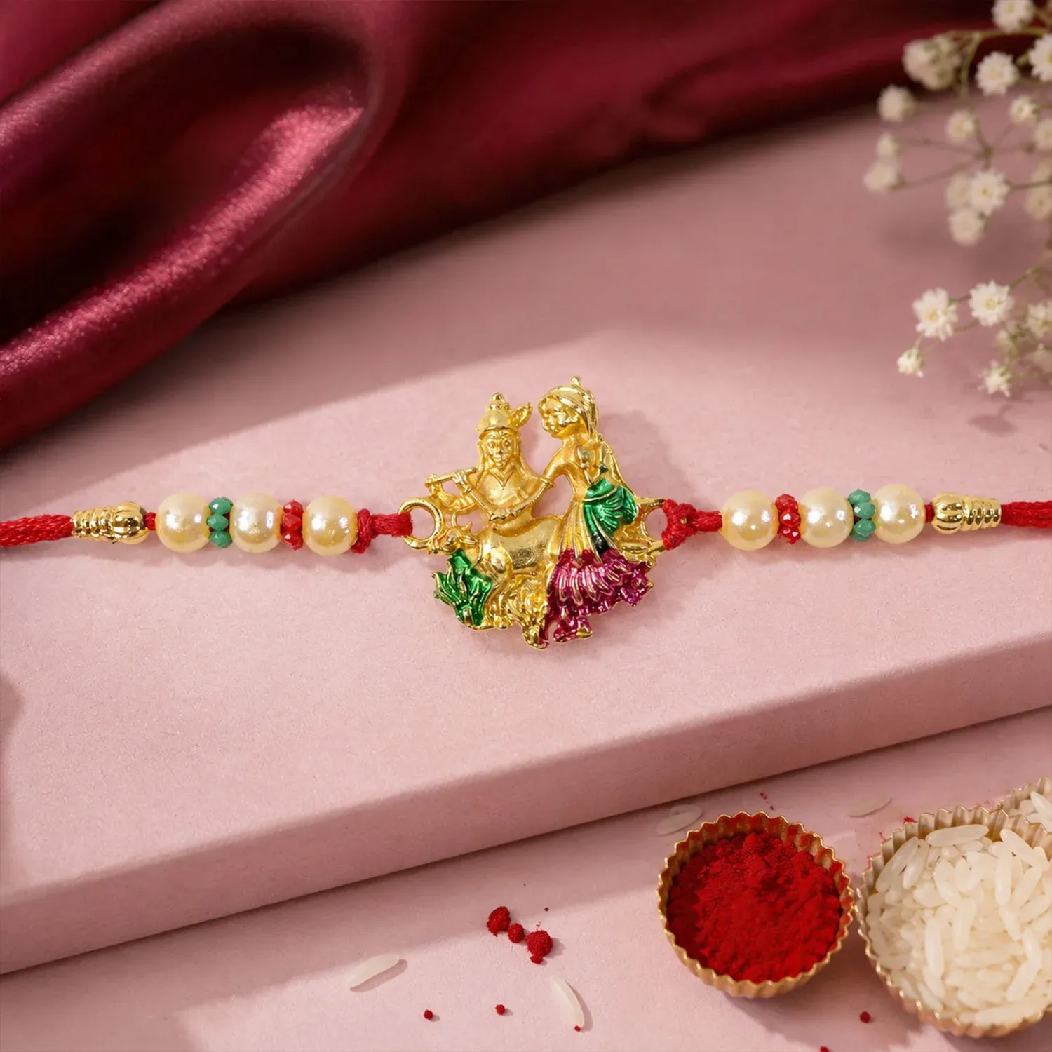 Premium Religious Radha Krishna Motif Rakhi with Beadwork Rakhi for Brother - Buy Online at Alikart