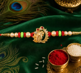 Elegant Peacock Design Rakhi with Pearl Beadwork Rakhi for Brother