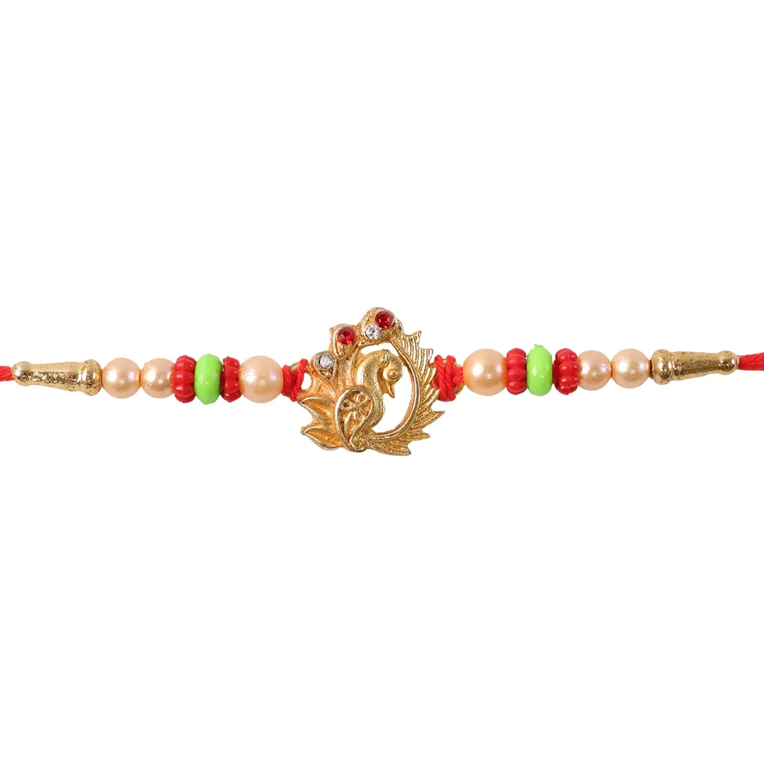 Elegant Peacock Design Rakhi with Pearl Beadwork Rakhi for Brother - Detailed Feature View 4