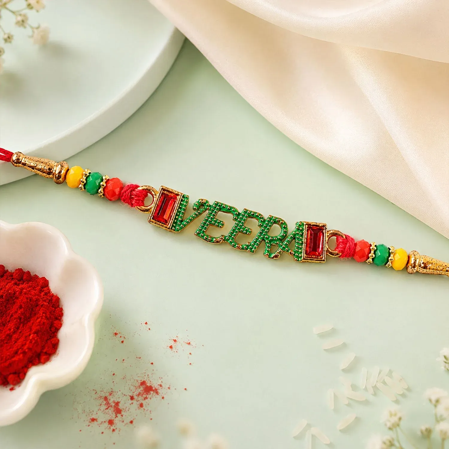 Premium Veera Text Beaded Designer Premium Traditional Rakhi for Brother - Buy Online at Alikart