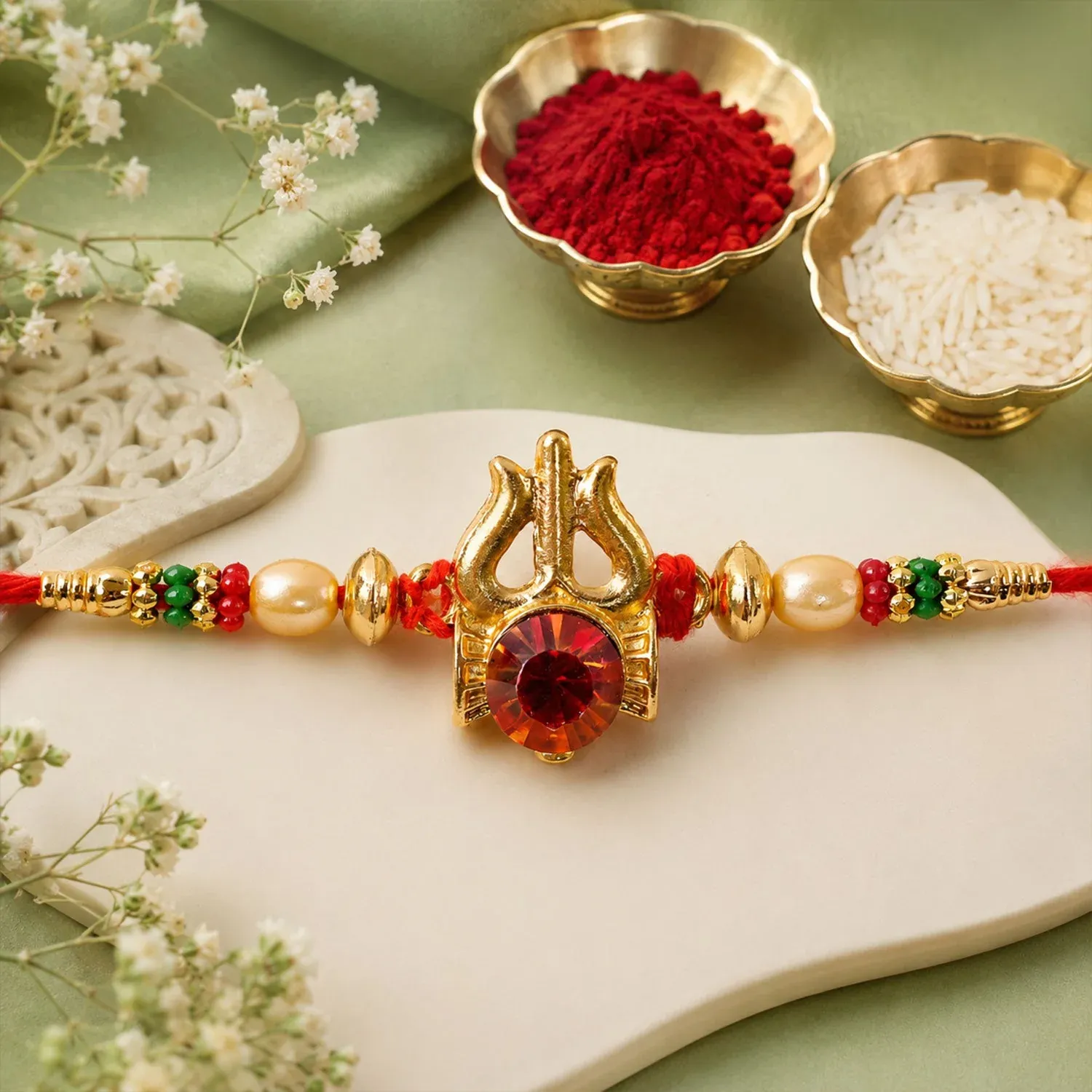 Premium Trishul Damru Beaded Designer Premium Traditional Rakhi for Brother - Buy Online at Alikart