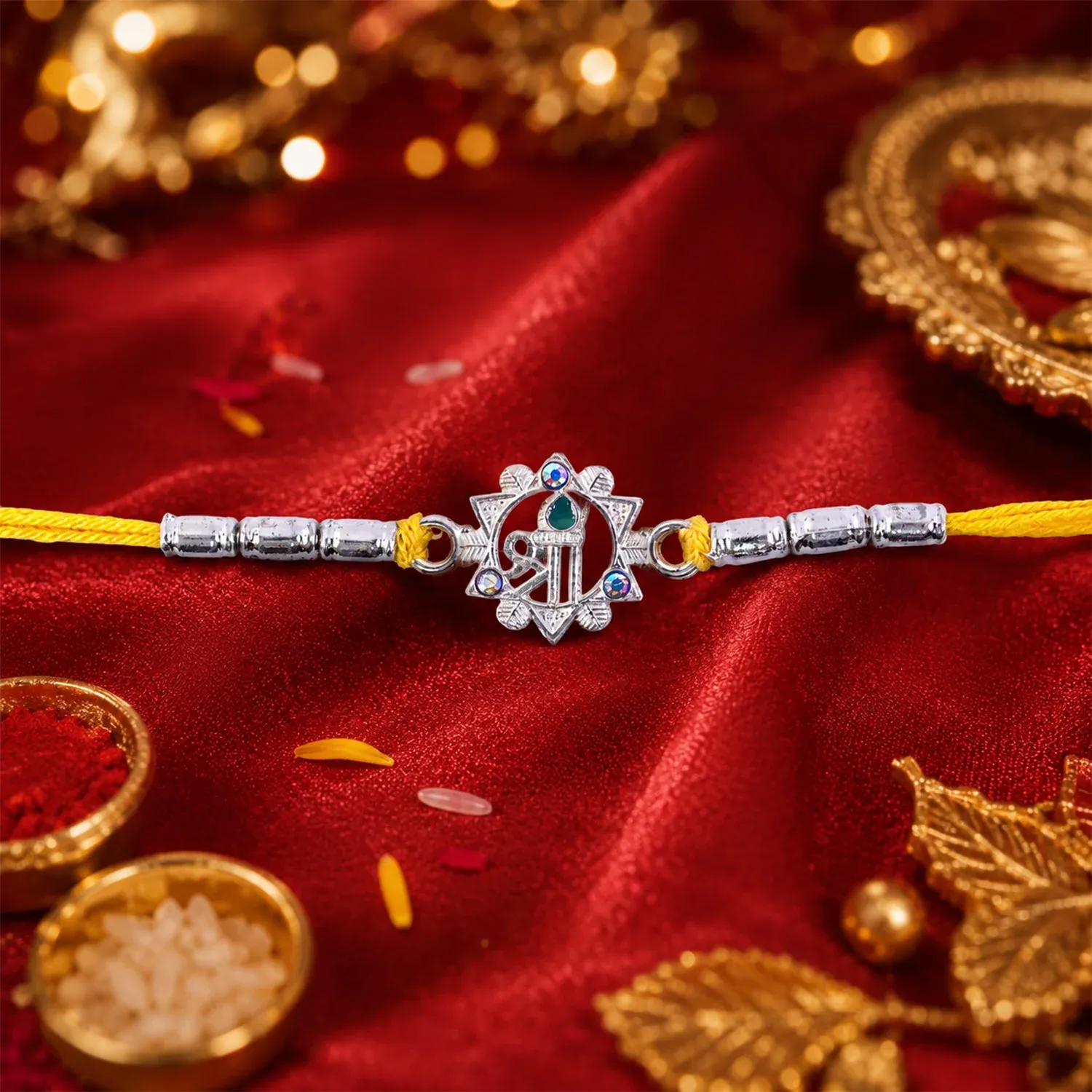 Round Shree Text Motif Designer Rakhi for Brother - Detailed Feature View 2