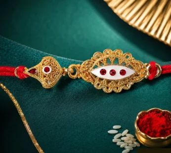 Oval Stone Studded Designer Premium Traditional Rakhi for Brother