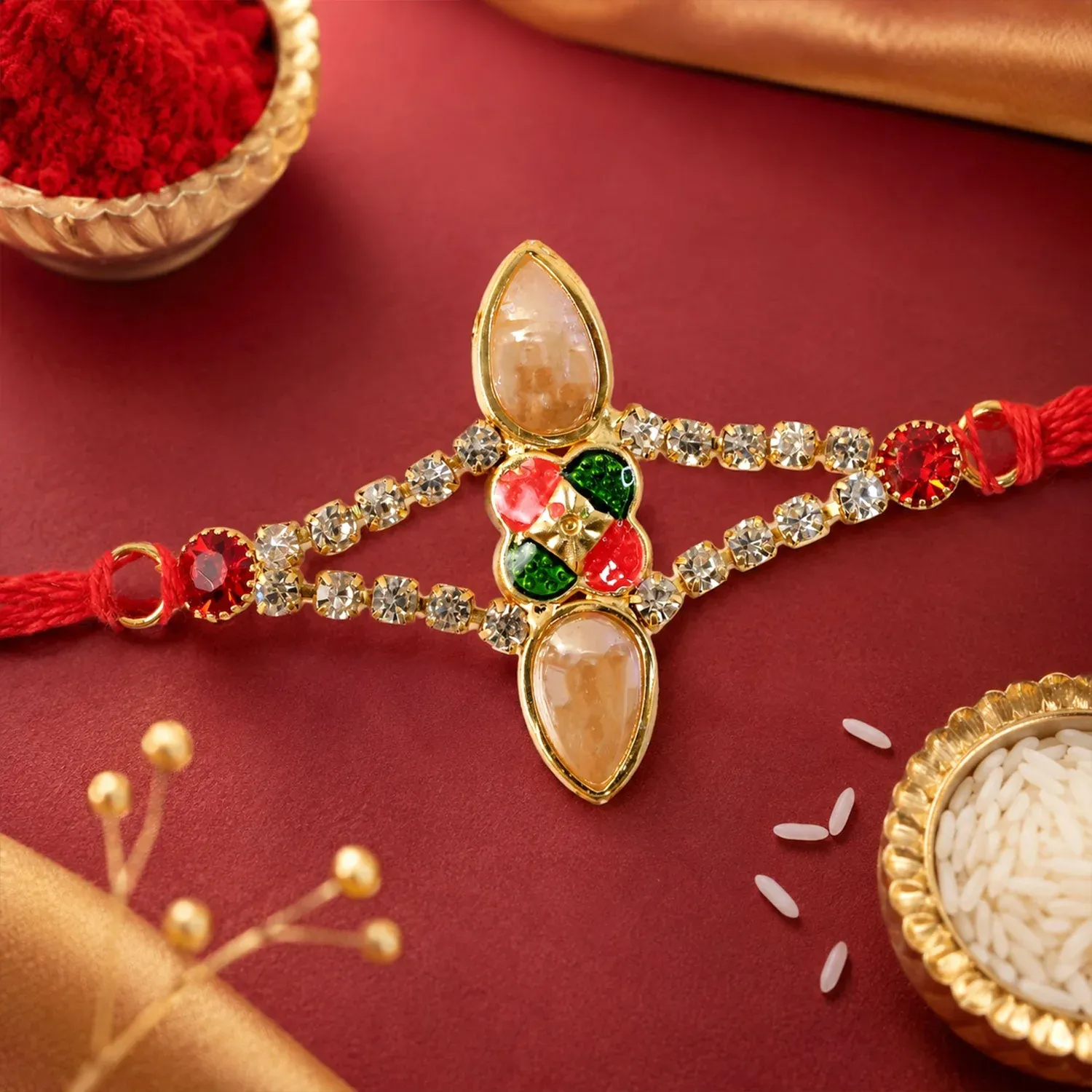 Premium Petal Stone Studded Designer Premium Traditional Rakhi for Brother - Buy Online at Alikart