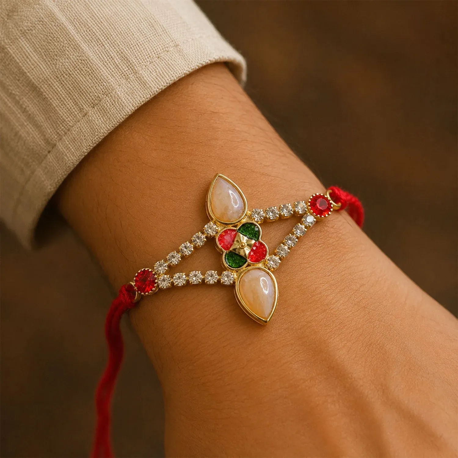 Petal Stone Studded Designer Premium Traditional Rakhi for Brother - Detailed Feature View 2