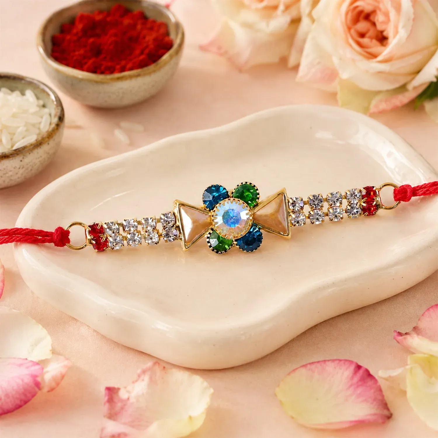 Premium Premium Bar Stone Studded Designer Premium Traditional Rakhi for Brother - Buy Online at Alikart