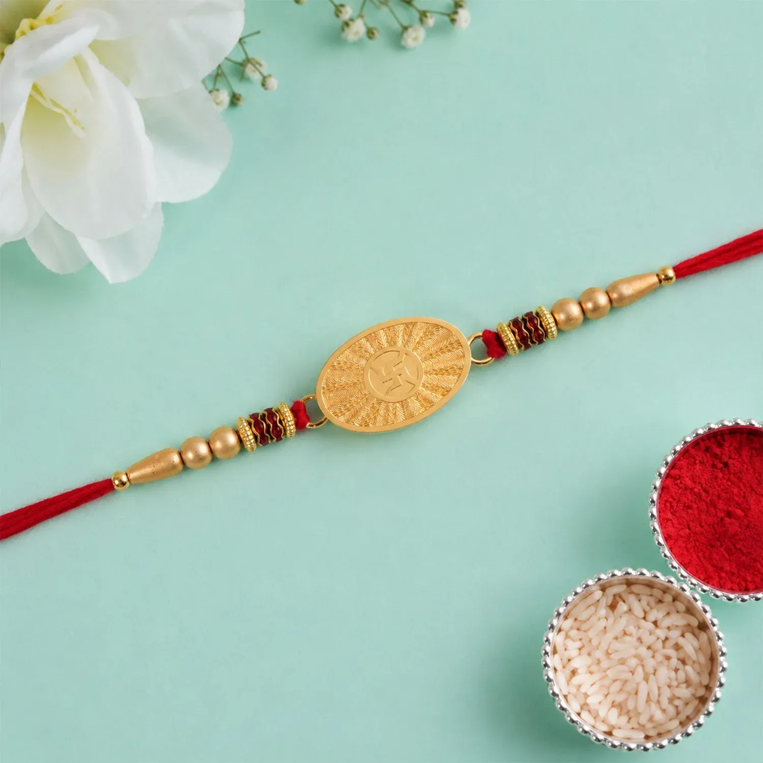 Round Swastik Symbol Designer Rakhi for Brother - Detailed Feature View 3