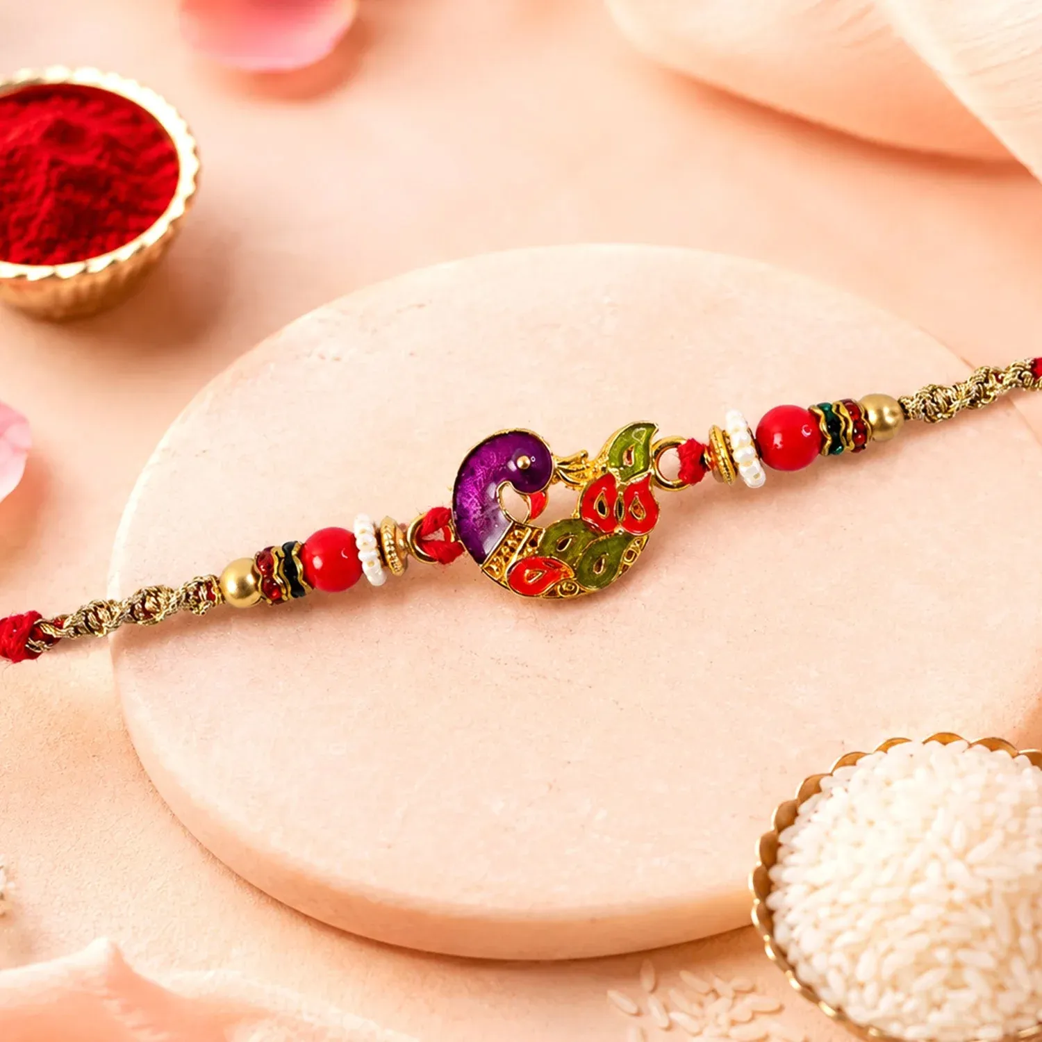 Premium Peacock Motif Beaded Premium Designer Rakhi for Brother - Buy Online at Alikart