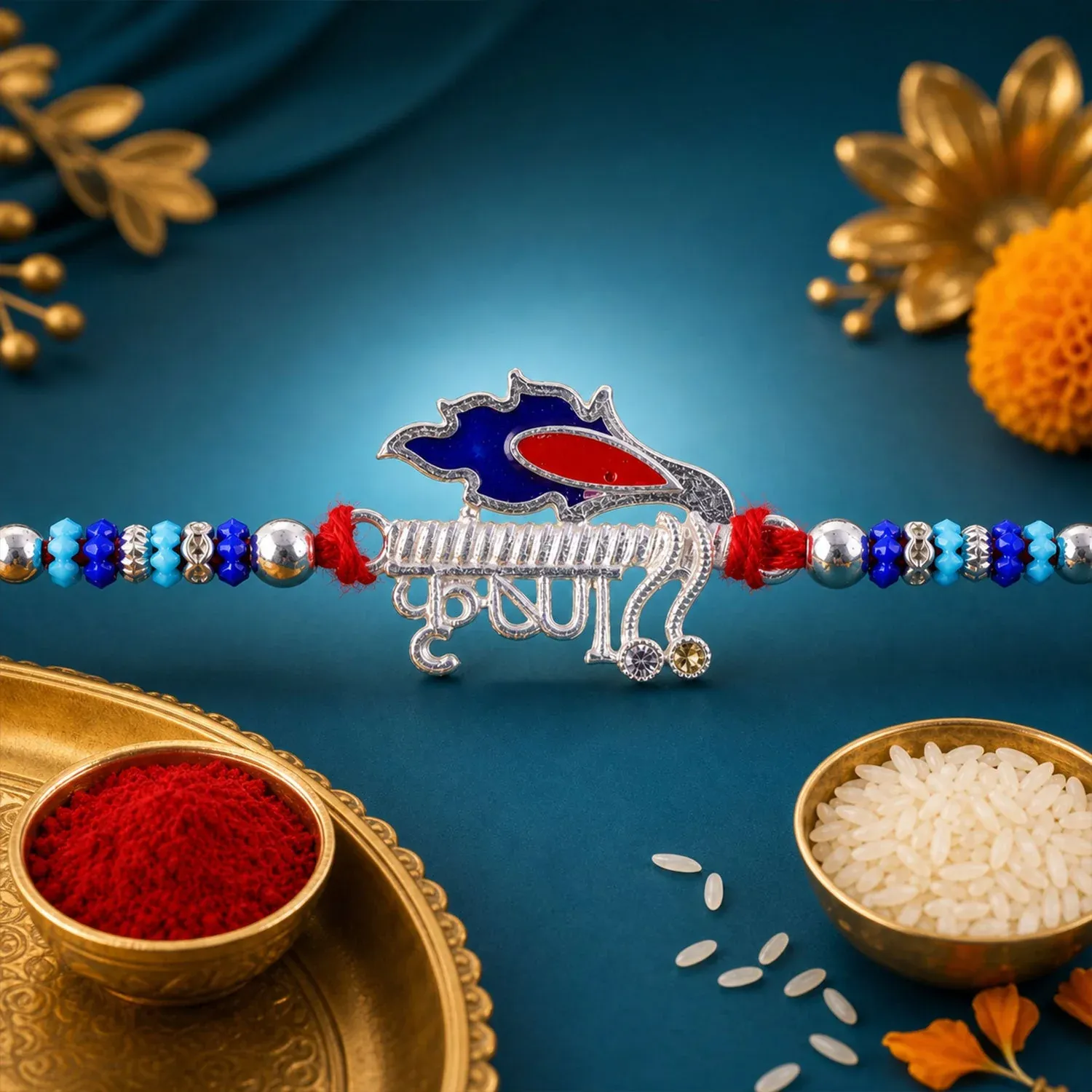 Premium Krishna Text Beaded Designer Premium Traditional Rakhi for Brother - Buy Online at Alikart