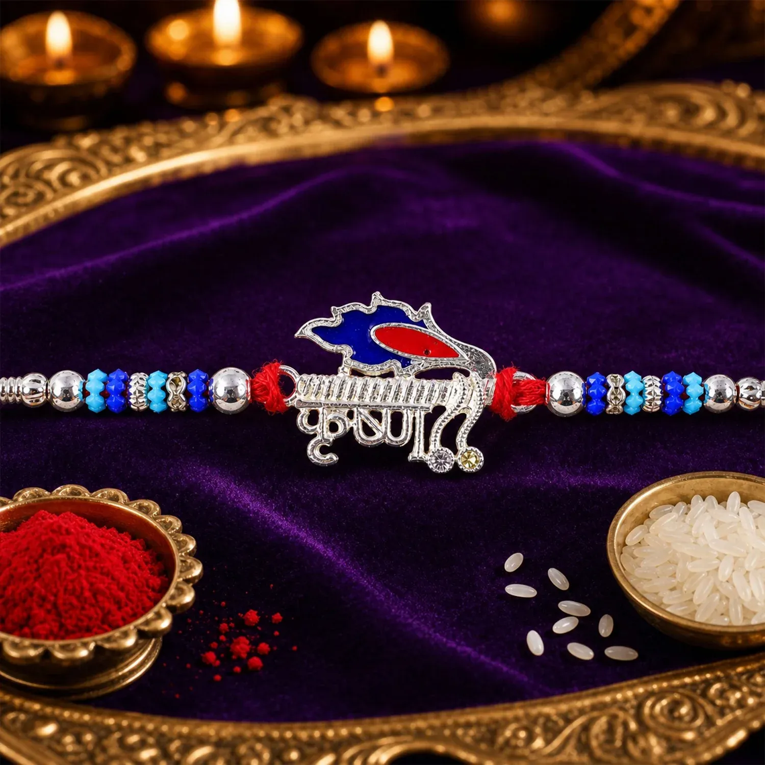 Krishna Text Beaded Designer Premium Traditional Rakhi for Brother - Detailed Feature View 2
