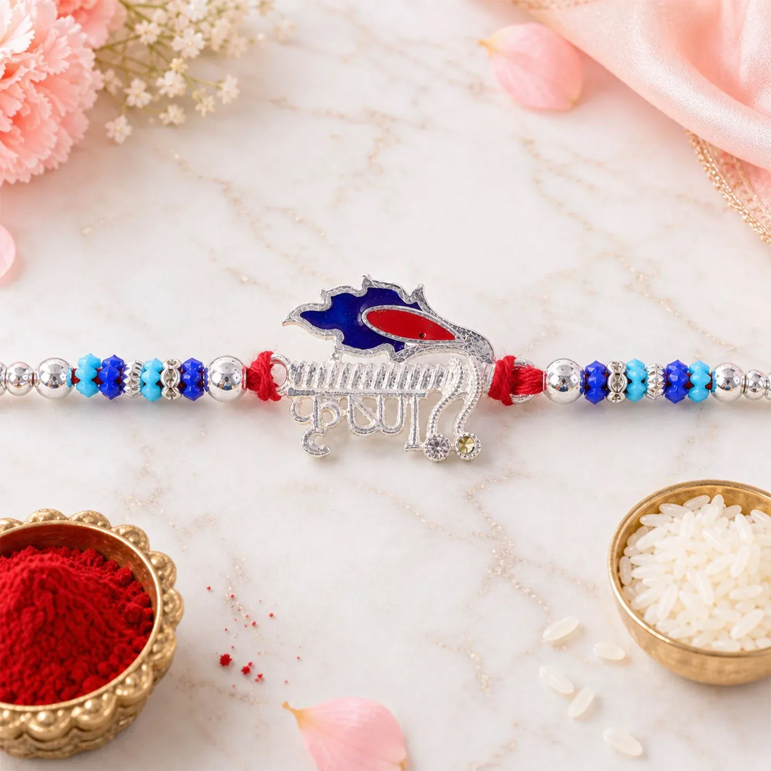 Krishna Text Beaded Designer Premium Traditional Rakhi for Brother - Detailed Feature View 3