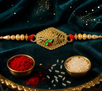 Leaf Motif Stone Studded Designer Premium Traditional Rakhi for Brother