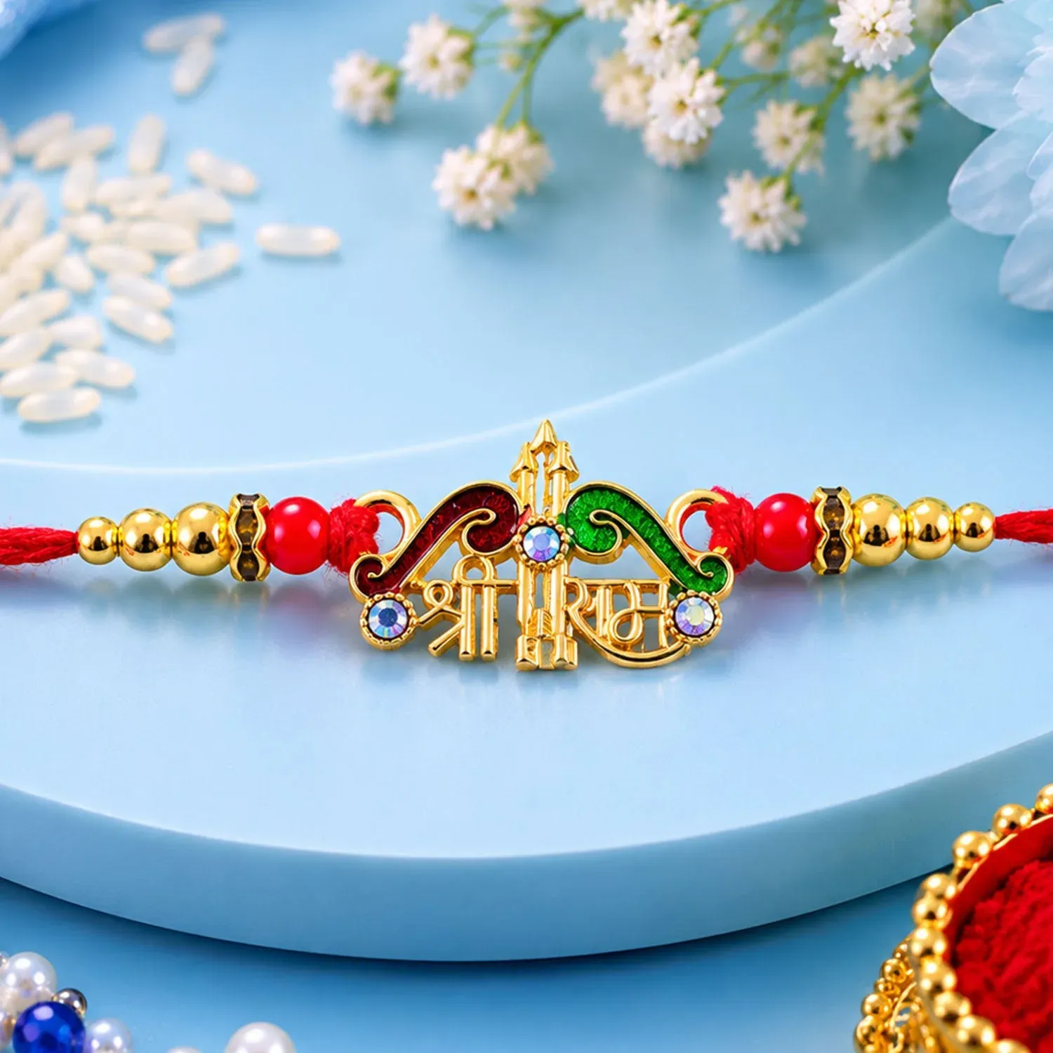 Premium Shree Ram Text Stone Studded Designer Rakhi for Brother - Buy Online at Alikart
