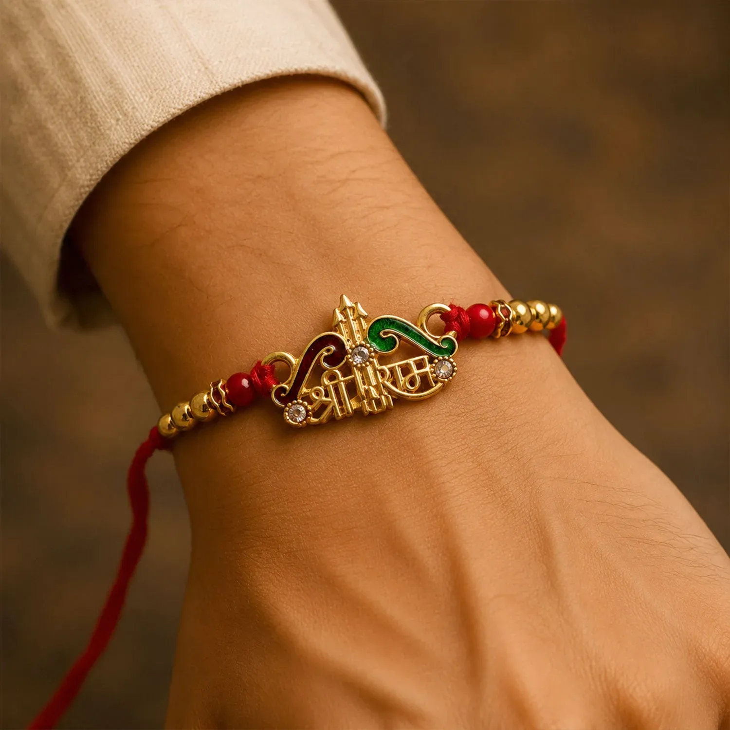 Shree Ram Text Stone Studded Designer Rakhi for Brother - Detailed Feature View 2