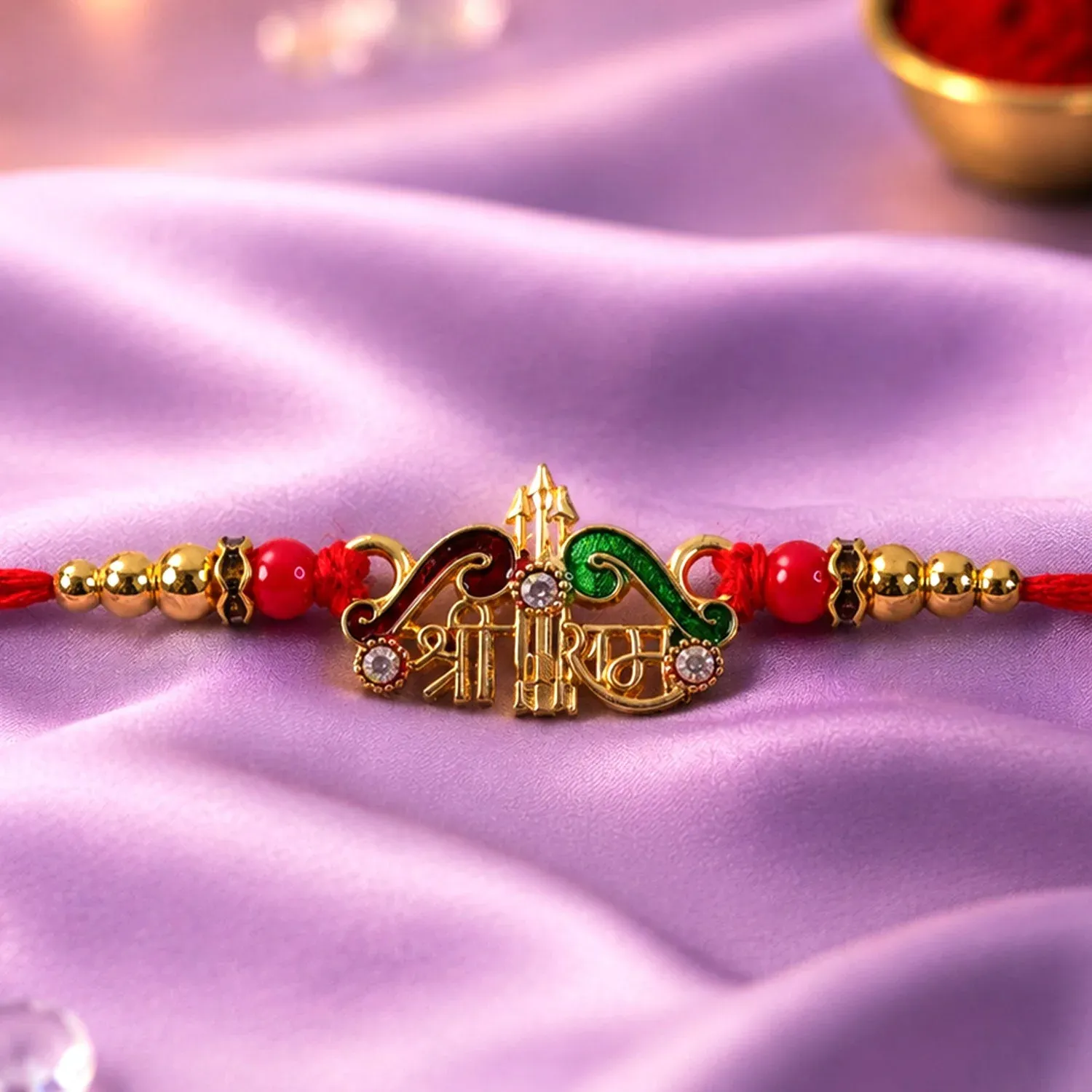 Shree Ram Text Stone Studded Designer Rakhi for Brother - Detailed Feature View 1