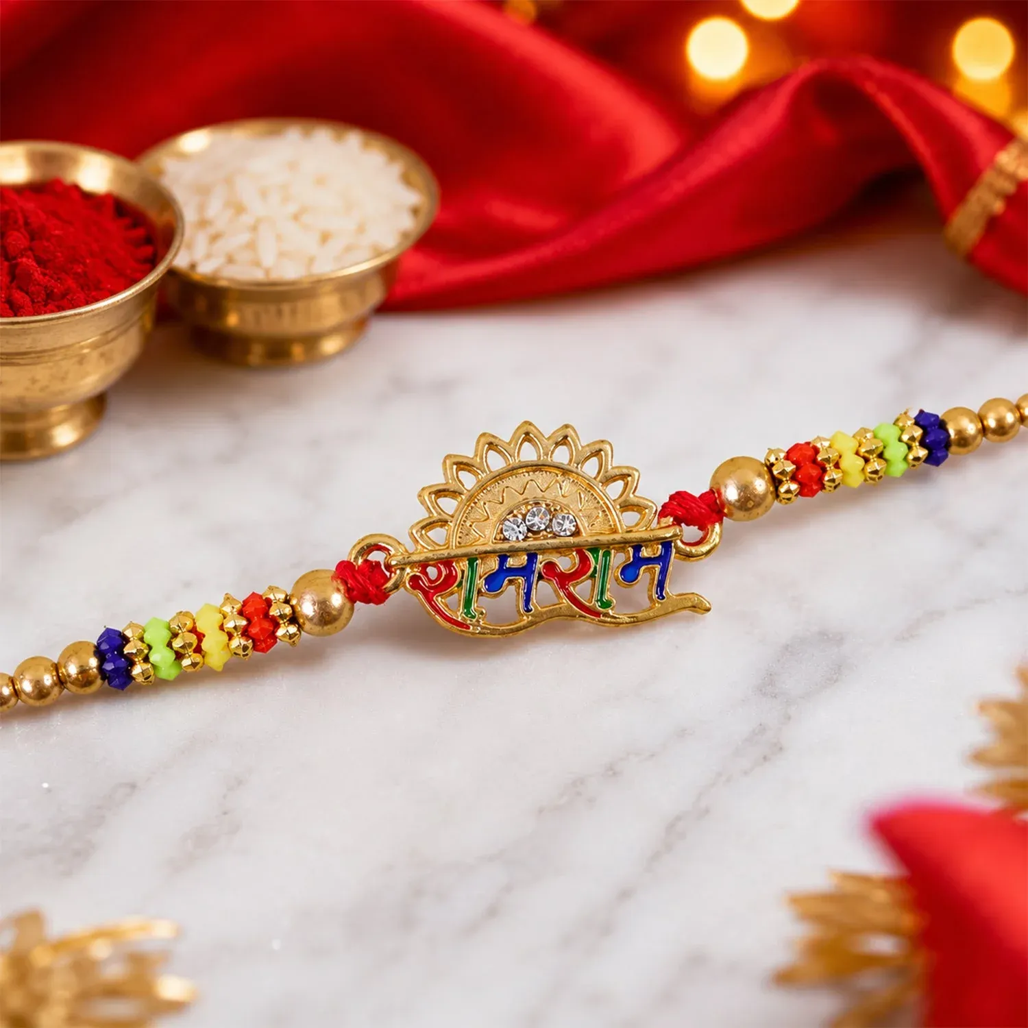Premium Ram Ram Text Premium Designer Beaded Rakhi for Brother - Buy Online at Alikart