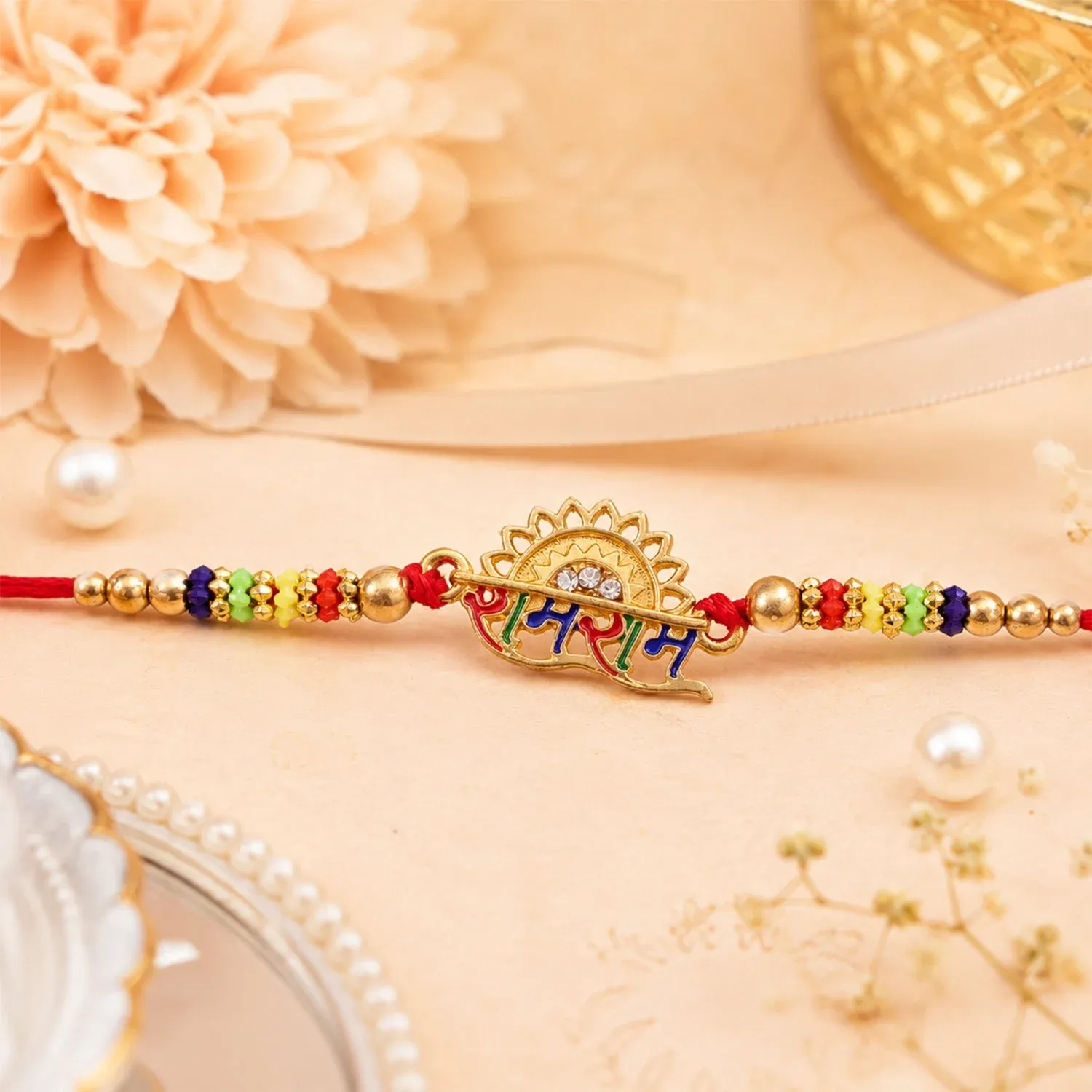 Ram Ram Text Premium Designer Beaded Rakhi for Brother - Detailed Feature View 1