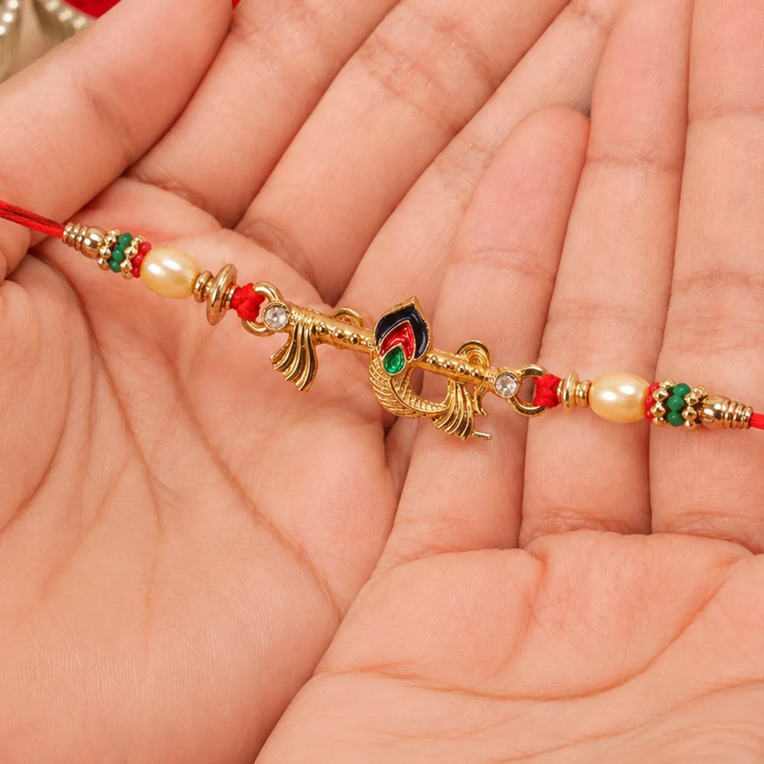 Peacock Feather Charm Premium Designer Rakhi for Brother - Detailed Feature View 3